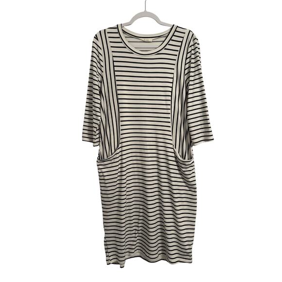 Les Amis Women's L Boho Chic Stripe 3/4 Sleeve Comfy Pocket Stretch Dress Travel - Picture 1 of 11